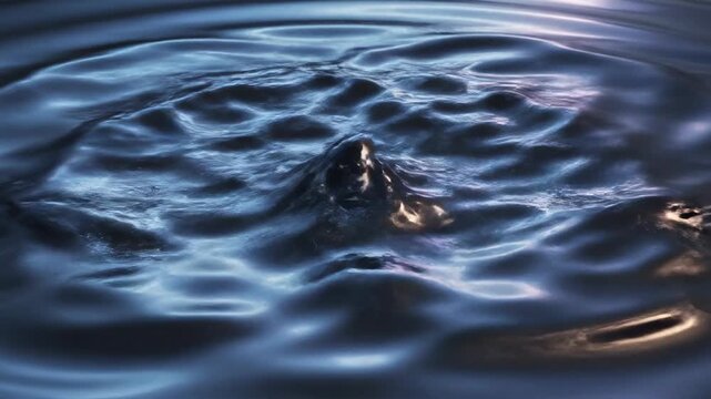 Smooth slow motion abstract fluid surface ripple visualization reacting to low frequency resonance, creating shimmering sonic wave distortions sound visualization, science, distortion