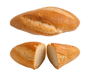 Sourdough baguette bread isolated on white background.
