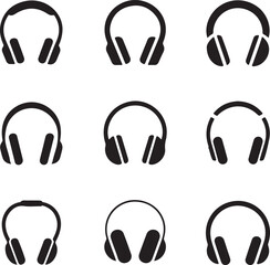 Vector black headphone icons