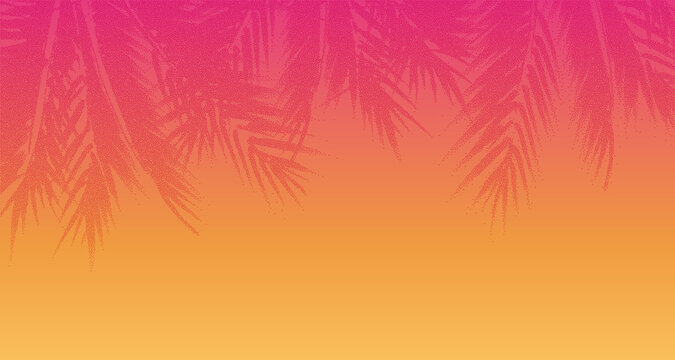 Abstract tropical sunset large palm leaves created in a halftone style. Vibrant warm composition ideal for modern designs, travel themes, and minimalist nature artwork.