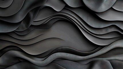 An abstract background featuring flowing, layered waves of dark gray fabric. The texture has subtle variations and is illuminated by soft lighting, creating a s
