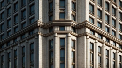 Fototapeta premium Ornate Corner of a Classical Stone Building with Intricate Architectural Details
