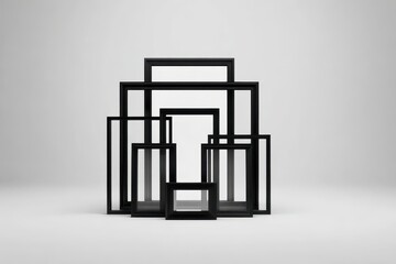 Product photography of multiple black window frames for design catalogs