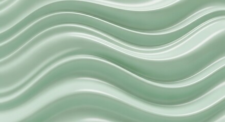 Abstract flowing waves of light green satin fabric creating a smooth, undulating texture.
