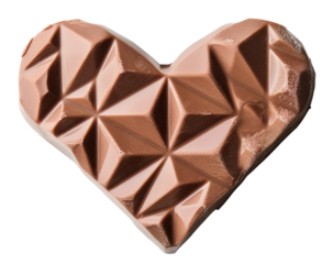 This chocolate bar features a unique geometric heart imprint, beautifully crafted and isolated on a transparent background. Ideal for designs, gifts, or celebrations