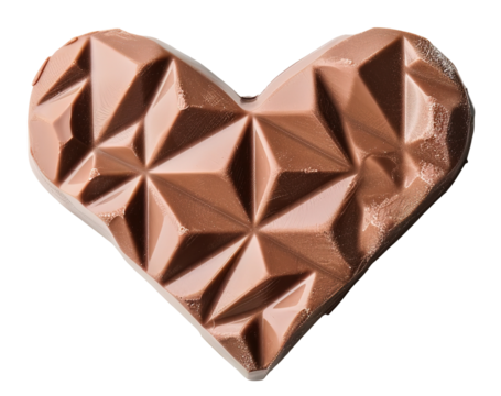 This chocolate bar features a unique geometric heart imprint, beautifully crafted and isolated on a transparent background. Ideal for designs, gifts, or celebrations
