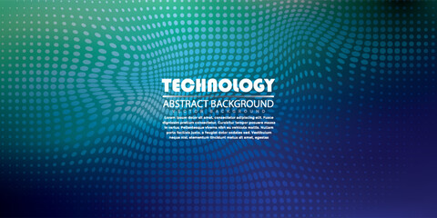 Abstract Blue Green Dots Pattern With Wavy Light Grid For Modern Design And Tech Background.vector illustration eps10