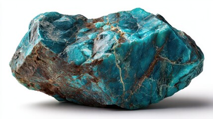 Raw Turquoise Gem: Textured Blue-Green Stone on Clean White Surface