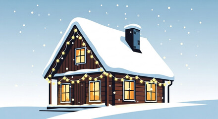 Cozy winter cabin glows with warmth, inviting holiday cheer and peaceful relaxation during snowy season. A delightful escape for Christmas celebrations