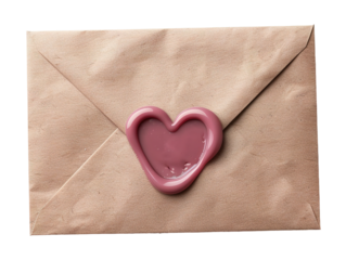 A love letter envelope features a beautiful wax heart seal, isolated on a transparent background. Perfect for expressing romance and heartfelt messages in various projects