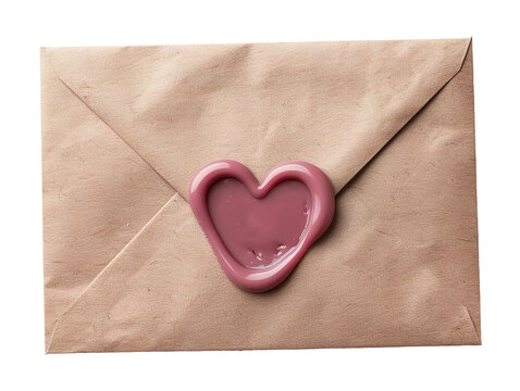 A love letter envelope features a beautiful wax heart seal, isolated on a transparent background. Perfect for expressing romance and heartfelt messages in various projects