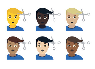 man haircut hair scissors barber hairdresser men person emoji symbol sign icon vector illustration isolated flat