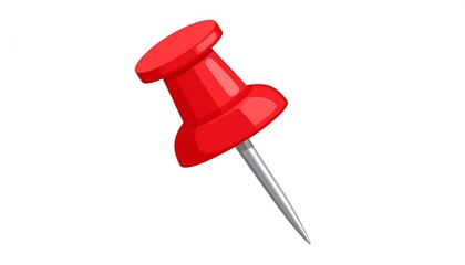 A bright red pushpin with a metallic point, angled slightly on a white background
