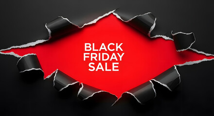 Black friday sale promotion with torn paper effect revealing a red background and bold white text
