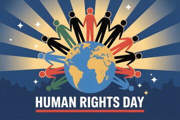 Human rights day globe and diverse people