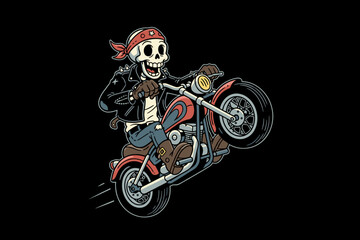 Fototapeta premium Skeleton biker doing a wheelie on a motorcycle.