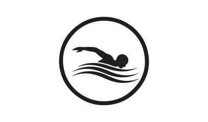 Silhouette of a swimmer in an oval frame with water waves