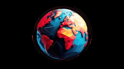 Low-poly stylized Earth graphic with vibrant color palette and circular digital elements