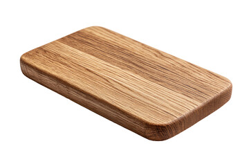 Rectangular oak cutting board with rounded edges on a dark background