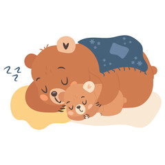 Cute cartoon mama bear sleeping with kid illustration for Mothers day