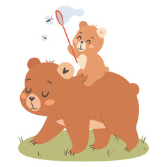 Cute cartoon mama bear walking with kid illustration for Mothers day
