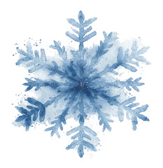 Watercolor light blue snowflake with detailed, intricate design.