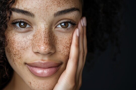 A person with vitiligo embracing their unique beauty, close-up portrait