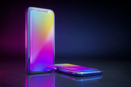 Dual Smartphones Displaying Vibrant Gradients in a High-Contrast Studio Setting
