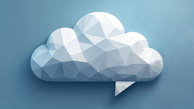 Low-poly cloud graphic, light gray, on a light-blue background