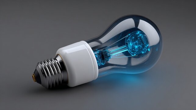 Elegant lightbulb with glowing blue filaments represents bright ideas and innovation, perfect for technology, energy, or design concepts in your next project
