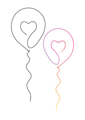 Heart balloon art line on white background conveying love celebration and party spirit