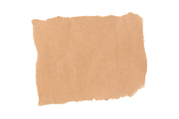 surface piece of uneven torn recycled brown paper, rectangle shape, isolated on white background
