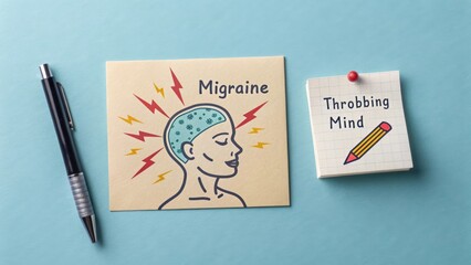 Illustration of a woman with migraine and graphic representation