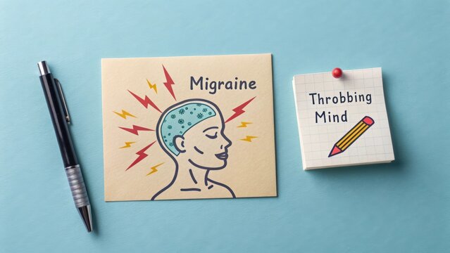 Illustration of a woman with migraine and graphic representation