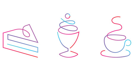 Modern linear art of cafe food cake dessert ice cream and coffee concept design