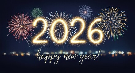 Obraz premium New year 2026 celebration with fireworks and festive display at night