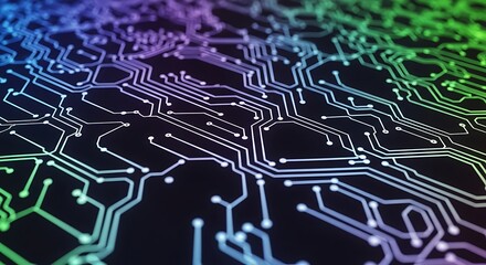 Abstract Circuit Board Design with Vibrant Colors and Intricate Details.