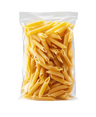 Penne pasta filled in a clear plastic bag, studio lighting