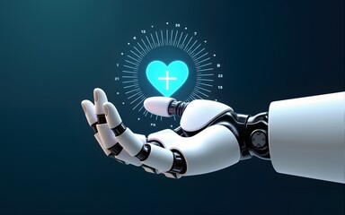 Innovative technology in science medical health care futuristic. Hand robot or cyborg artificial intelligence AI holding hair skin and virtual interface medical icon network. 3D Vector. High quality