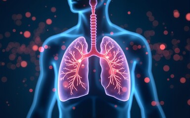 futuristic medical research or lungs health care with diagnosis and vitals biometrics for clinical hospital asthma and respiratory cancer and disease tests services as wide banner with copy