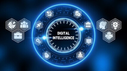 Blue Neon Digital Intelligence Circular Infographic with Icons and Futuristic Glow circular diagram artificial intelligence
