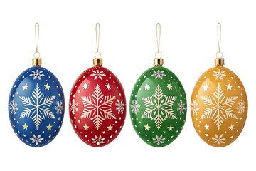 Five Colorful Oval Christmas Ornaments Isolated on Transparent Background