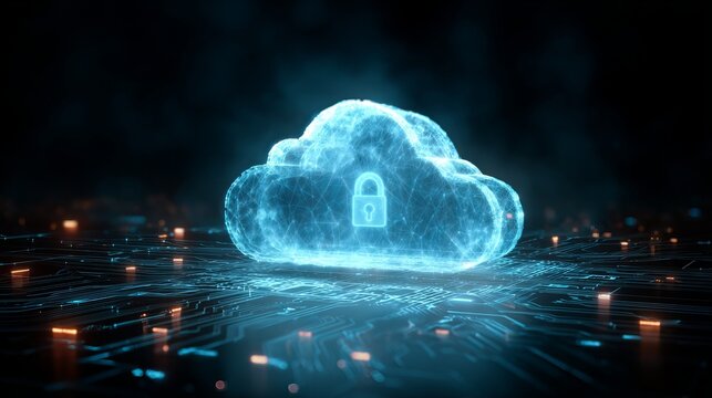 Secure cloud computing with digital protection concept, data privacy and cyber security with glowing padlock in modern tech environment - Powered by Adobe