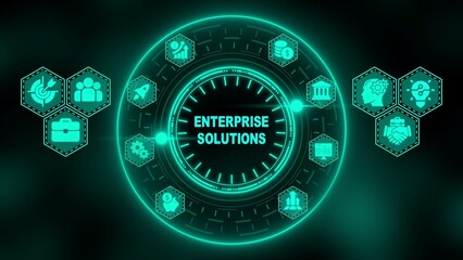 Digital Enterprise Solutions Concept with Icons and Glowing Neon Circle business concept digital technology