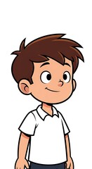 Fototapeta premium Cartoon Boy with Brown Hair and White Shirt Looking Ahead.
