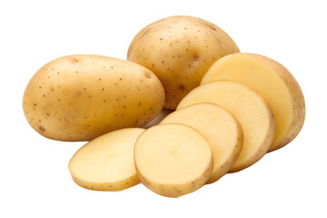 Whole and Sliced Potatoes Isolated on Transparent Background