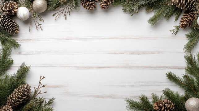 Fresh pine green border with subtle Christmas tones and rustic pinecone charm