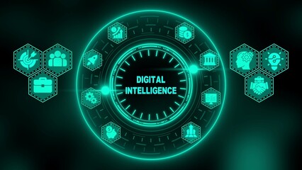 Teal Neon Digital Intelligence Circular Infographic with Icons and Futuristic Glow circular diagram artificial intelligence