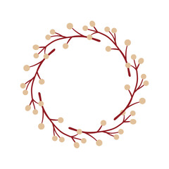 Christmas floral wreath with holly, mistletoe, spruce branches isolated on white background. Vector holiday illustration. New year decoration.