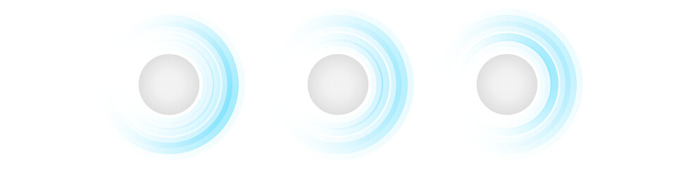 Three vintage vinyl records with blue and black grooves displayed in a row on a transparent background